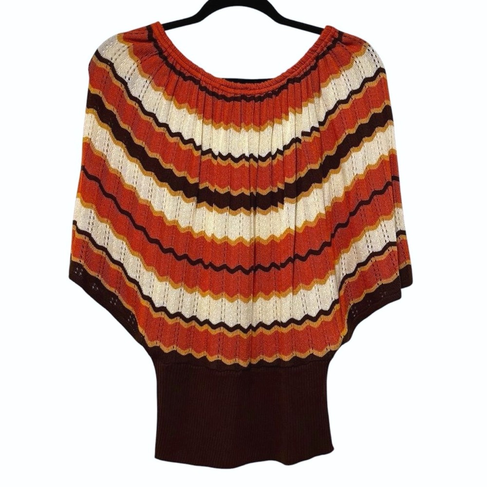 Gabriel Knit Top Orange Brown Chevron Retro Batwing Dolman Women XL